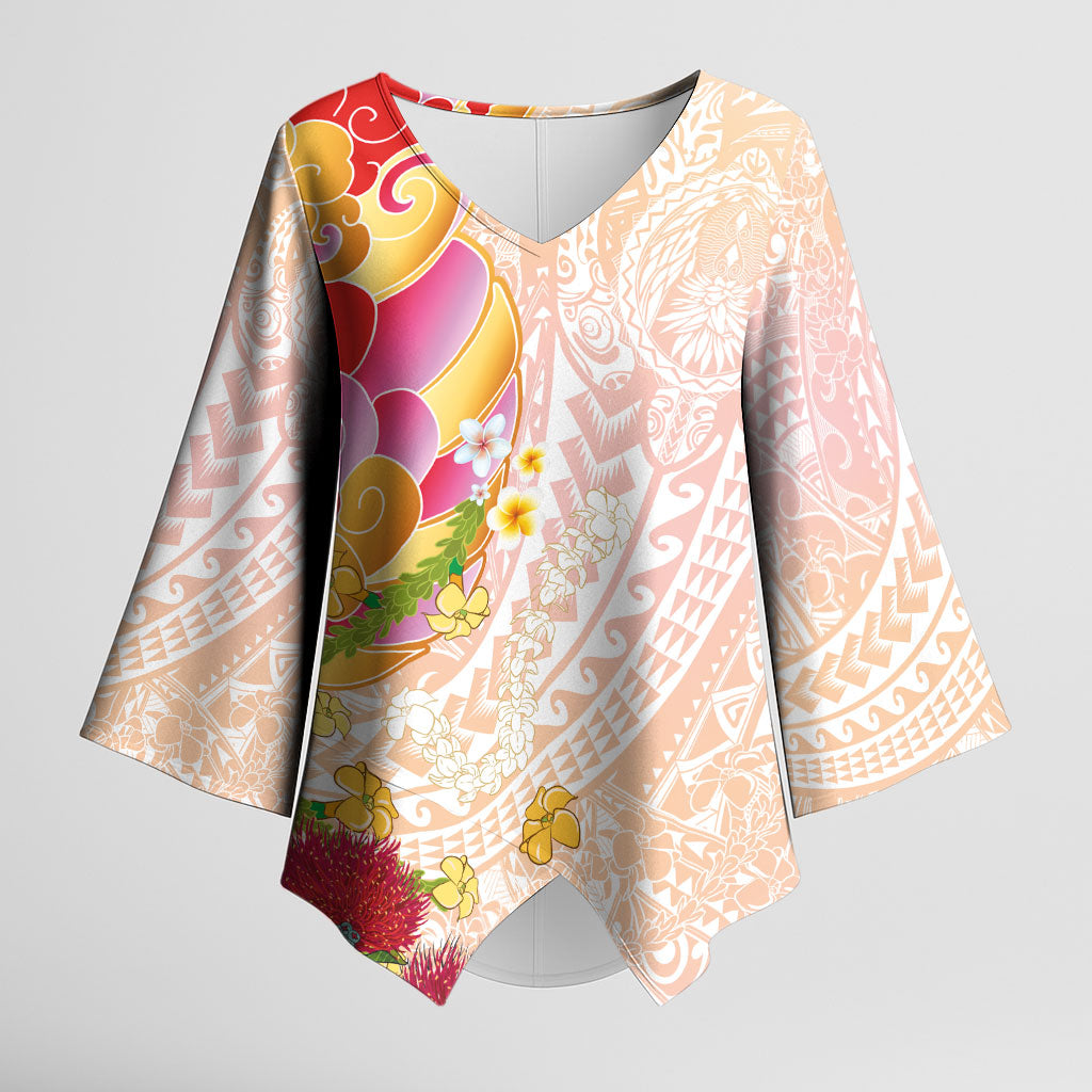 Japanese and Hawaiian Culture Fusion Kimono Sleeve Blouse Irezumi with Turtles and Lei Kakau Pattern Sunset Vibe LT03 Female Multicolor - Polynesian Pride