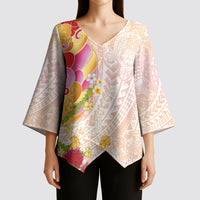 Japanese and Hawaiian Culture Fusion Kimono Sleeve Blouse Irezumi with Turtles and Lei Kakau Pattern Sunset Vibe LT03 - Polynesian Pride