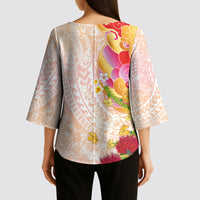 Japanese and Hawaiian Culture Fusion Kimono Sleeve Blouse Irezumi with Turtles and Lei Kakau Pattern Sunset Vibe LT03 - Polynesian Pride