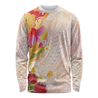 Japanese and Hawaiian Culture Fusion Long Sleeve Shirt Irezumi with Turtles and Lei Kakau Pattern Sunset Vibe LT03 Unisex Multicolor - Polynesian Pride