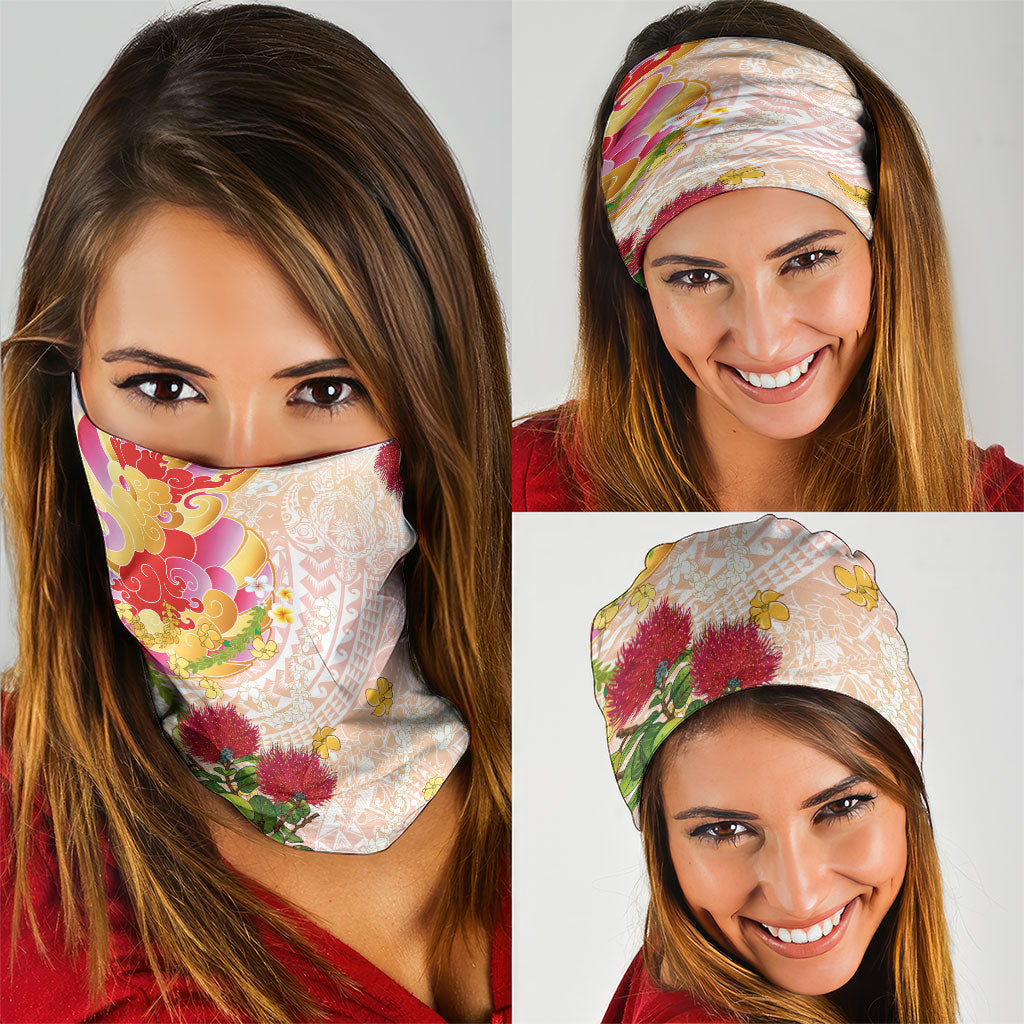 Japanese and Hawaiian Culture Fusion Neck Gaiter Irezumi with Turtles and Lei Kakau Pattern Sunset Vibe LT03 - Polynesian Pride
