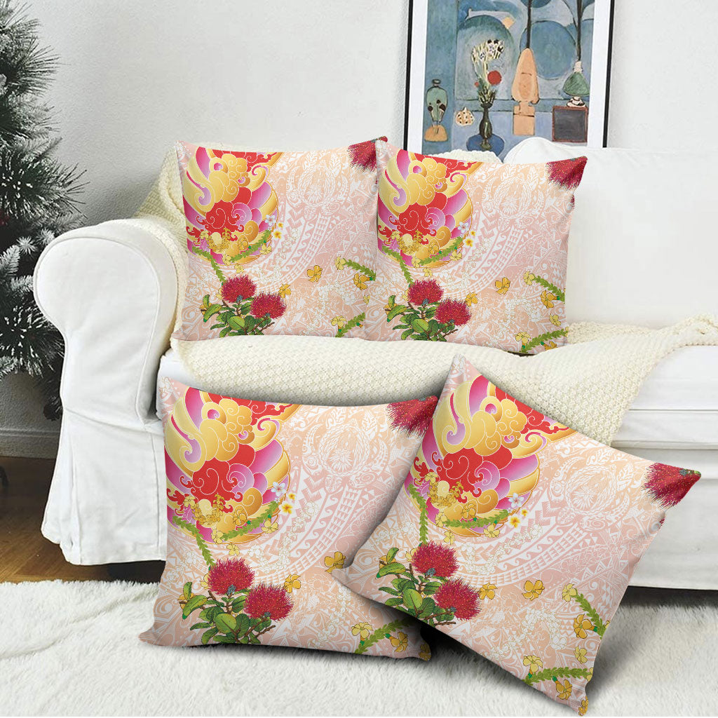 Japanese and Hawaiian Culture Fusion Pillow Cover Irezumi with Turtles and Lei Kakau Pattern Sunset Vibe LT03 - Polynesian Pride