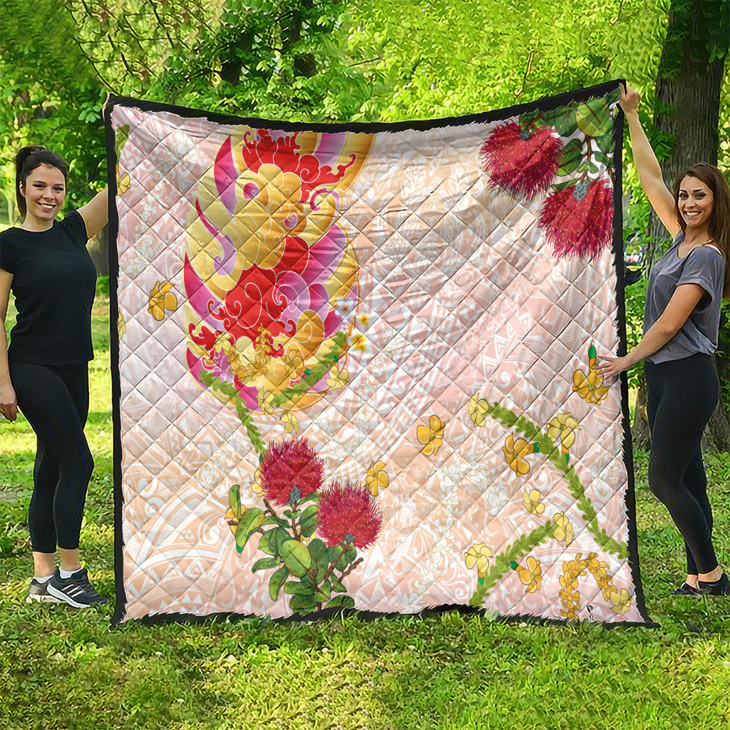 Japanese and Hawaiian Culture Fusion Quilt Irezumi with Turtles and Lei Kakau Pattern Sunset Vibe LT03 - Polynesian Pride