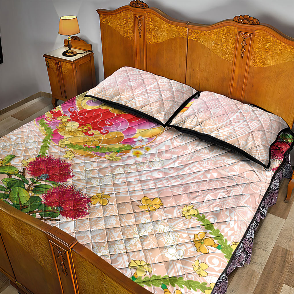 Japanese and Hawaiian Culture Fusion Quilt Bed Set Irezumi with Turtles and Lei Kakau Pattern Sunset Vibe LT03 - Polynesian Pride