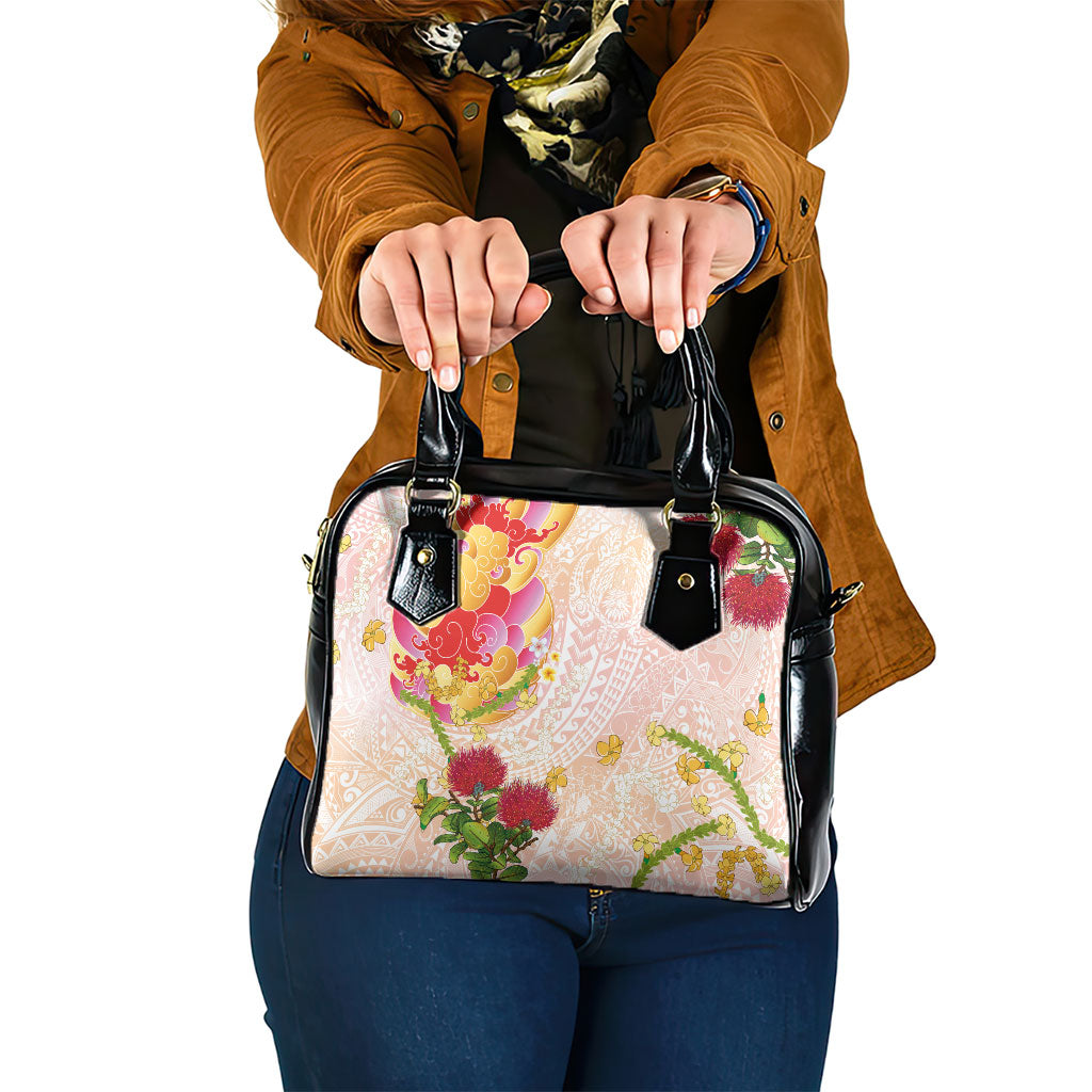 Japanese and Hawaiian Culture Fusion Shoulder Handbag Irezumi with Turtles and Lei Kakau Pattern Sunset Vibe LT03 One Size Multicolor - Polynesian Pride