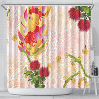 Japanese and Hawaiian Culture Fusion Shower Curtain Irezumi with Turtles and Lei Kakau Pattern Sunset Vibe LT03 - Polynesian Pride