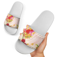 Japanese and Hawaiian Culture Fusion Slide Sandals Irezumi with Turtles and Lei Kakau Pattern Sunset Vibe LT03 - Polynesian Pride