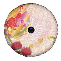 Japanese and Hawaiian Culture Fusion Spare Tire Cover Irezumi with Turtles and Lei Kakau Pattern Sunset Vibe LT03 - Polynesian Pride