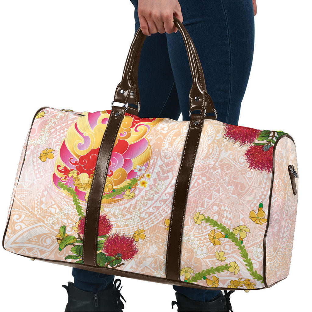 Japanese and Hawaiian Culture Fusion Travel Bag Irezumi with Turtles and Lei Kakau Pattern Sunset Vibe LT03 - Polynesian Pride