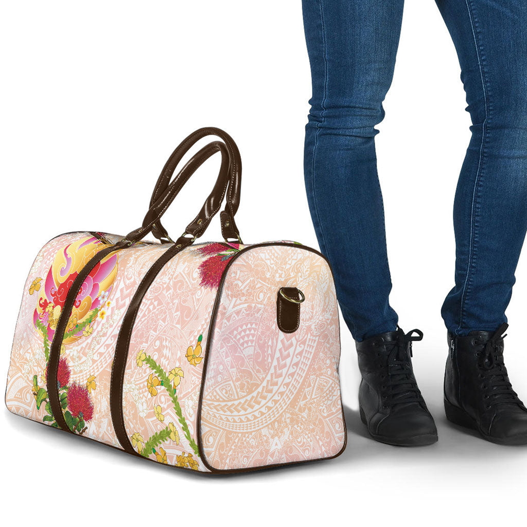 Japanese and Hawaiian Culture Fusion Travel Bag Irezumi with Turtles and Lei Kakau Pattern Sunset Vibe LT03 - Polynesian Pride