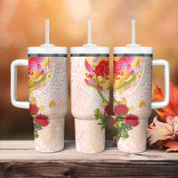 Japanese and Hawaiian Culture Fusion Tumbler With Handle Irezumi with Turtles and Lei Kakau Pattern Sunset Vibe LT03 - Polynesian Pride