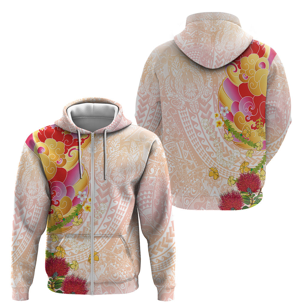 Japanese and Hawaiian Culture Fusion Zip Hoodie Irezumi with Turtles and Lei Kakau Pattern Sunset Vibe LT03 - Polynesian Pride