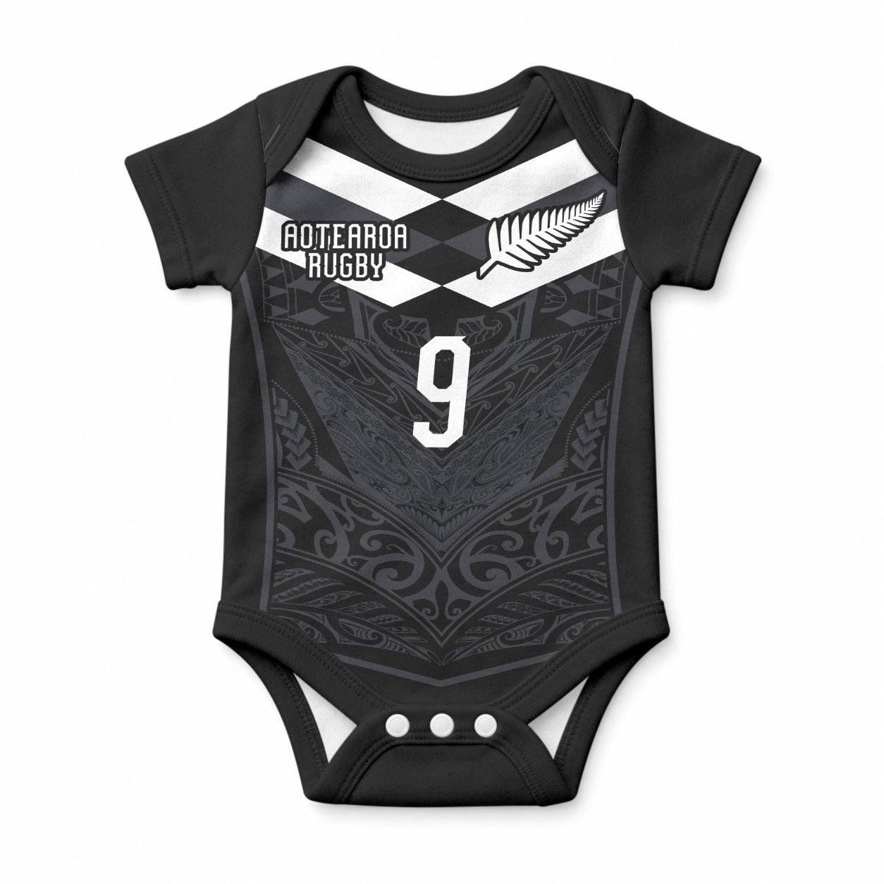 Aotearoa Rugby Custom Baby Onesie Maori Tribal Motifs Stripes-Sporty Style LT03 Black - Polynesian Pride