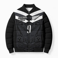 Aotearoa Rugby Custom Bomber Puffer Jacket Maori Tribal Motifs Stripes-Sporty Style LT03 Unisex Black - Polynesian Pride