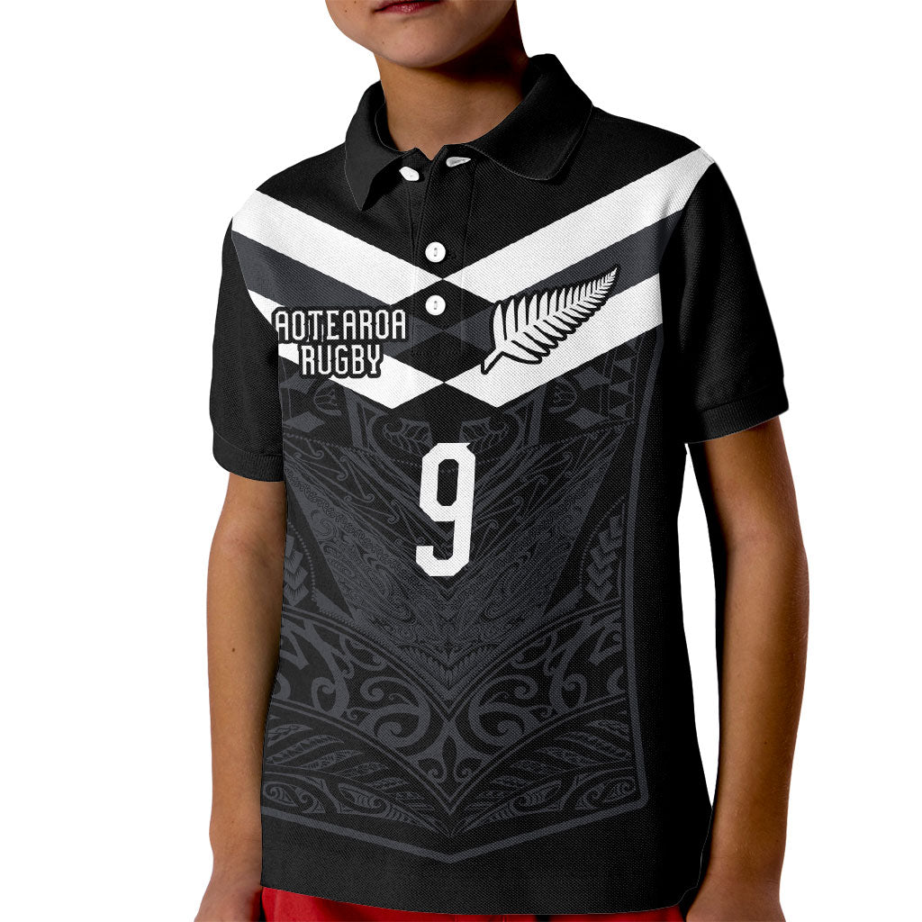 Aotearoa Rugby Custom Kid Polo Shirt Maori Tribal Motifs Stripes-Sporty Style LT03 Kid Black - Polynesian Pride