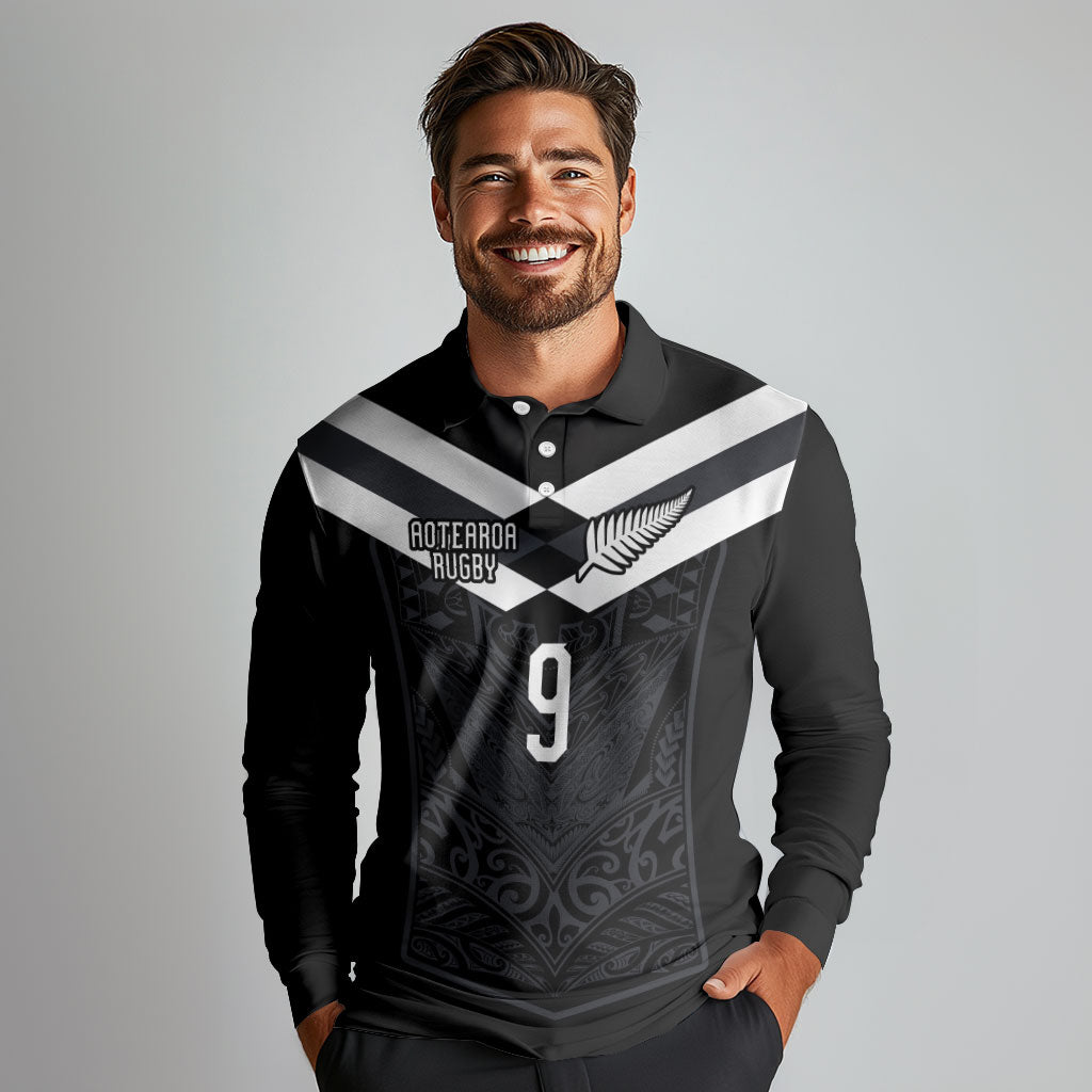 Aotearoa Rugby Custom Long Sleeve Polo Shirt Maori Tribal Motifs Stripes-Sporty Style LT03 - Polynesian Pride