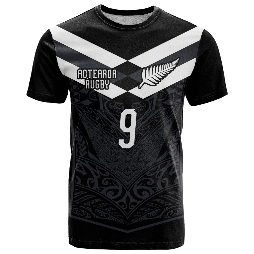 Aotearoa Rugby Custom T Shirt Maori Tribal Motifs Stripes-Sporty Style LT03 Black - Polynesian Pride
