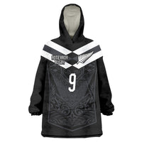 Aotearoa Rugby Custom Wearable Blanket Hoodie Maori Tribal Motifs Stripes-Sporty Style LT03 One Size Black - Polynesian Pride