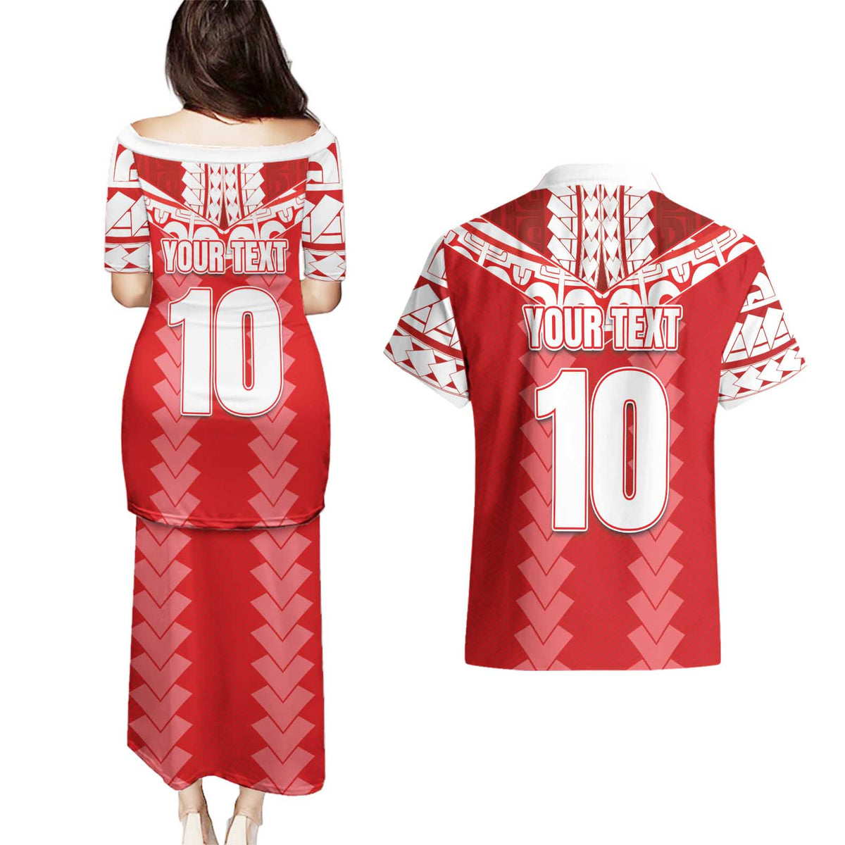 Custom Tahiti Football Polynesian Pattern Couples Matching Puletasi and Hawaiian Shirt