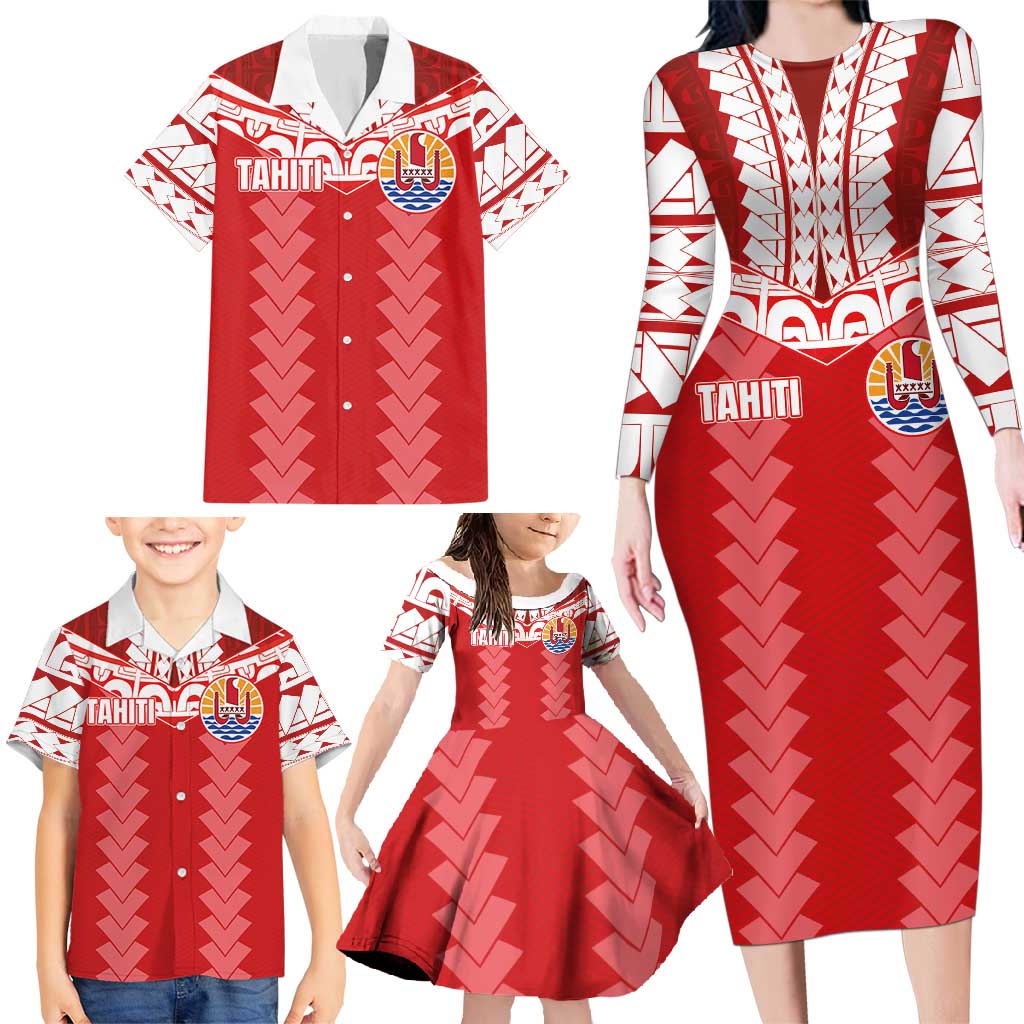 Custom Tahiti Football Polynesian Pattern Family Matching Long Sleeve Bodycon Dress and Hawaiian Shirt LT03 - Polynesian Pride