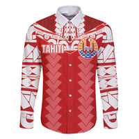 Custom Tahiti Football Polynesian Pattern Family Matching Long Sleeve Bodycon Dress and Hawaiian Shirt LT03 Dad's Shirt - Long Sleeve Red - Polynesian Pride