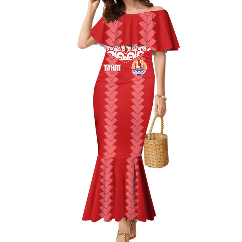 Custom Tahiti Football Polynesian Pattern Family Matching Mermaid Dress and Hawaiian Shirt
