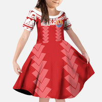 Custom Tahiti Football Polynesian Pattern Family Matching Off The Shoulder Long Sleeve Dress and Hawaiian Shirt LT03 Daughter's Dress Red - Polynesian Pride