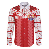 Custom Tahiti Football Polynesian Pattern Family Matching Off The Shoulder Long Sleeve Dress and Hawaiian Shirt LT03 Dad's Shirt - Long Sleeve Red - Polynesian Pride