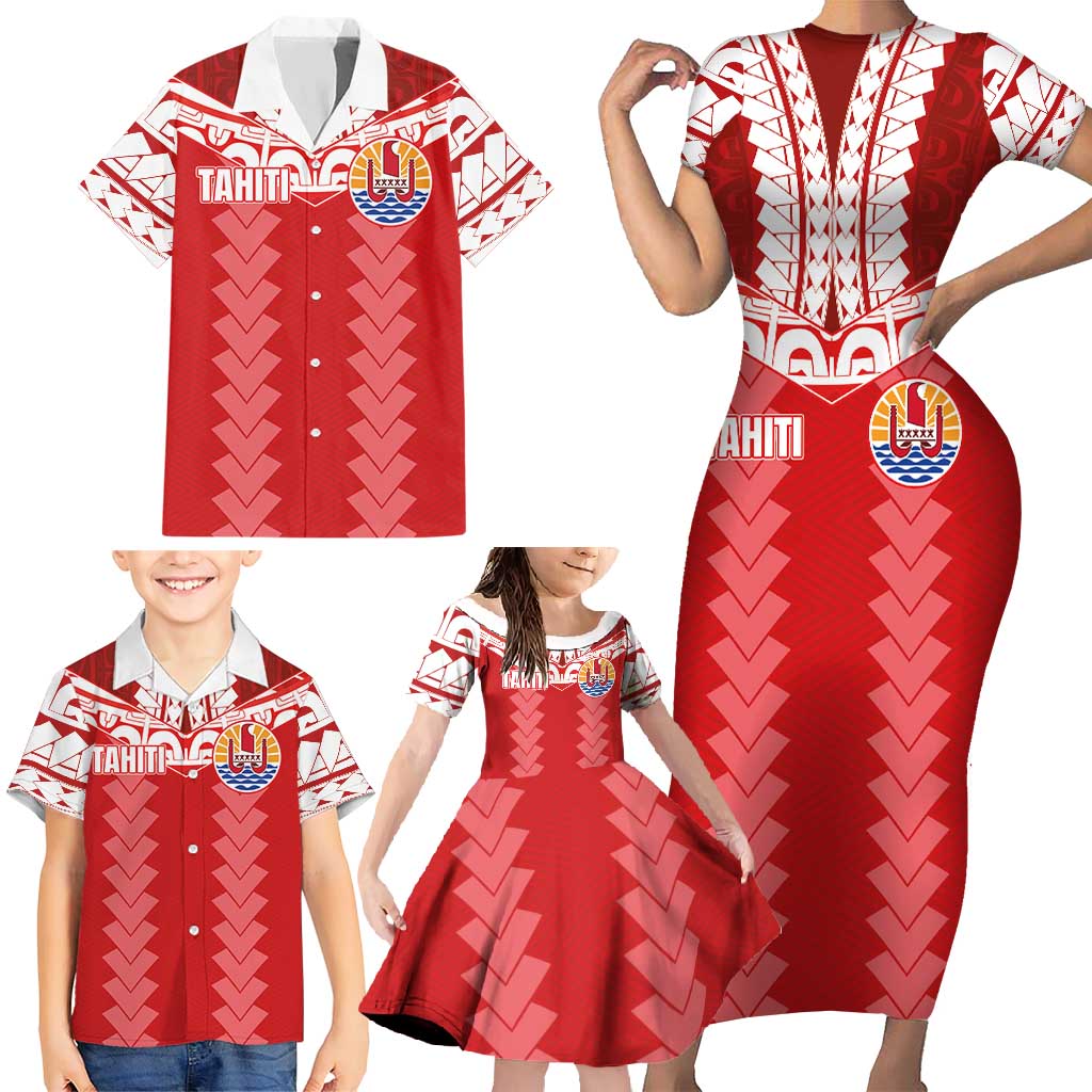 Custom Tahiti Football Polynesian Pattern Family Matching Short Sleeve Bodycon Dress and Hawaiian Shirt LT03 - Polynesian Pride