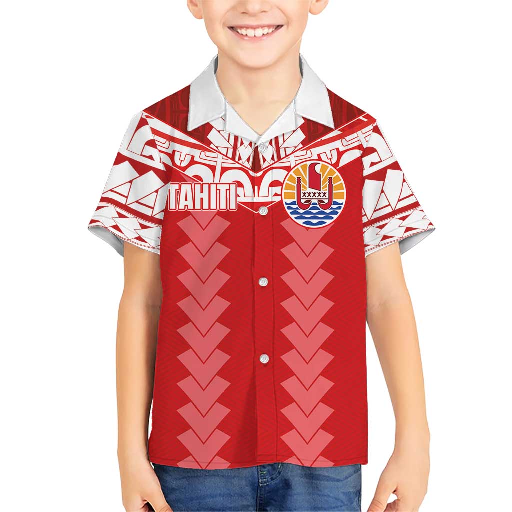 Custom Tahiti Football Polynesian Pattern Family Matching Short Sleeve Bodycon Dress and Hawaiian Shirt LT03 Son's Shirt Red - Polynesian Pride