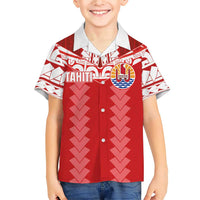 Custom Tahiti Football Polynesian Pattern Family Matching Short Sleeve Bodycon Dress and Hawaiian Shirt LT03 Son's Shirt Red - Polynesian Pride