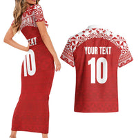 Custom Tonga Football Ngatu Tribal Tattoo Couples Matching Short Sleeve Bodycon Dress and Hawaiian Shirt LT03 - Polynesian Pride