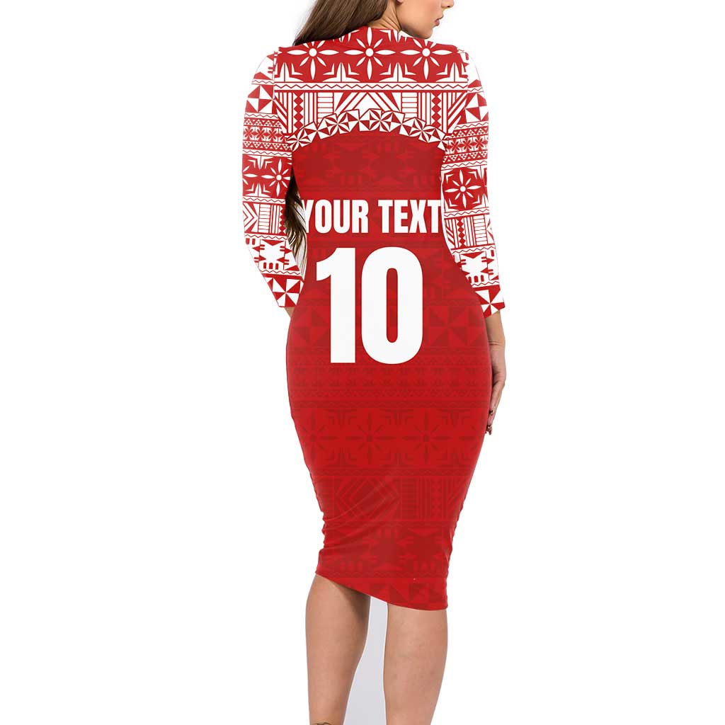 Custom Tonga Football Ngatu Tribal Tattoo Family Matching Long Sleeve Bodycon Dress and Hawaiian Shirt LT03 - Polynesian Pride