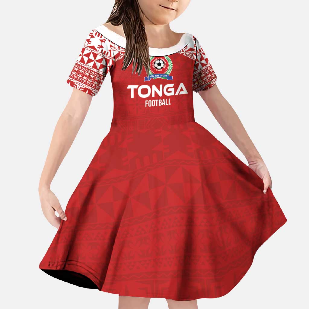 Custom Tonga Football Ngatu Tribal Tattoo Family Matching Mermaid Dress and Hawaiian Shirt LT03 Daughter's Dress Red - Polynesian Pride