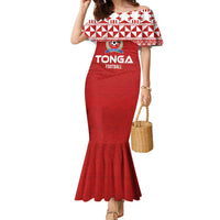 Custom Tonga Football Ngatu Tribal Tattoo Family Matching Mermaid Dress and Hawaiian Shirt LT03 Mom's Dress Red - Polynesian Pride