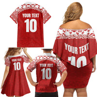 Custom Tonga Football Ngatu Tribal Tattoo Family Matching Off Shoulder Short Dress and Hawaiian Shirt LT03 - Polynesian Pride