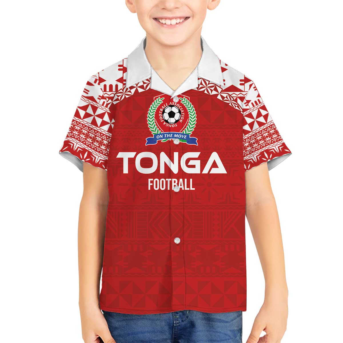 Custom Tonga Football Ngatu Tribal Tattoo Family Matching Puletasi and Hawaiian Shirt LT03 Son's Shirt Red - Polynesian Pride