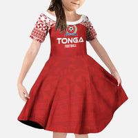 Custom Tonga Football Ngatu Tribal Tattoo Family Matching Summer Maxi Dress and Hawaiian Shirt LT03 Daughter's Dress Red - Polynesian Pride
