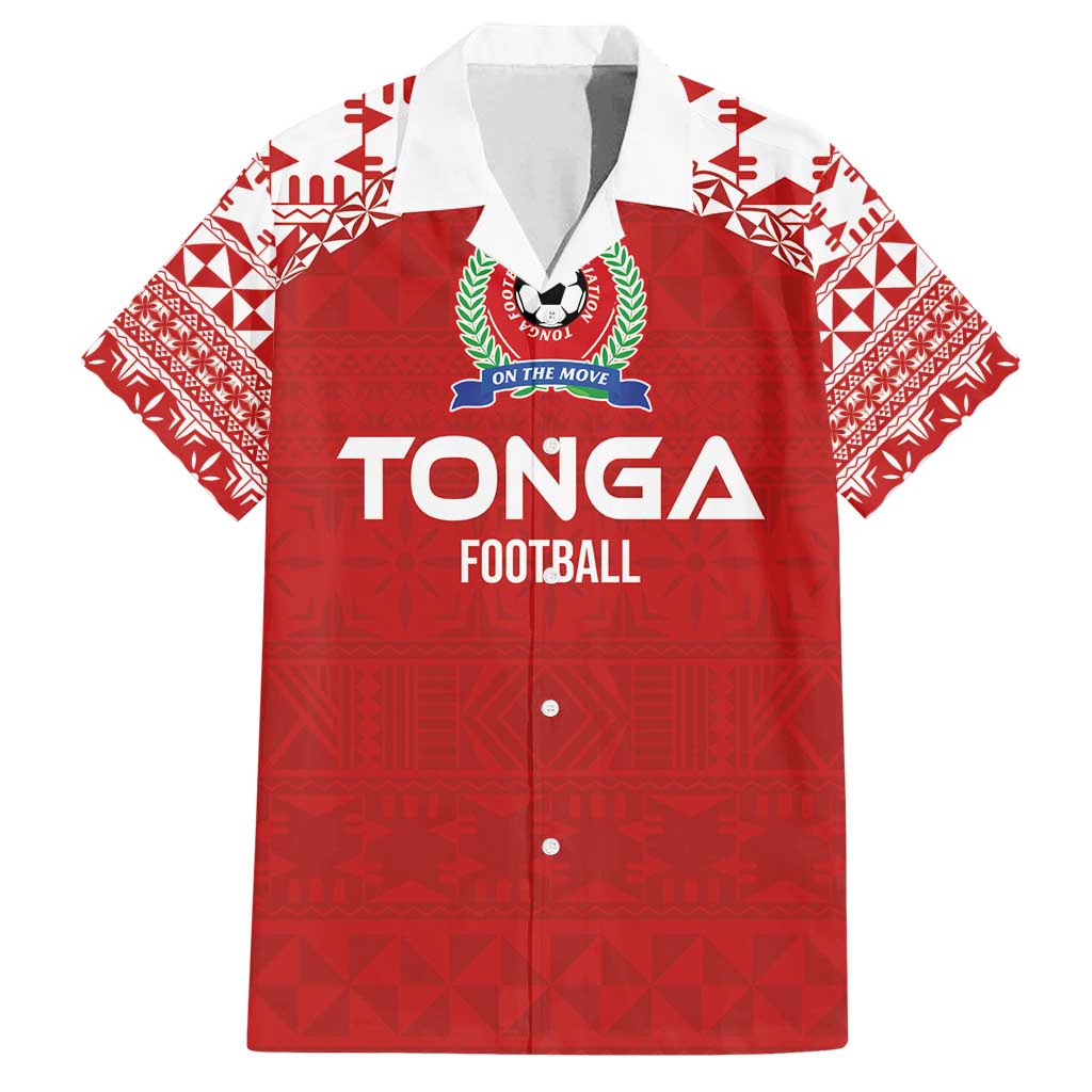 Custom Tonga Football Ngatu Tribal Tattoo Family Matching Summer Maxi Dress and Hawaiian Shirt LT03 Dad's Shirt - Short Sleeve Red - Polynesian Pride