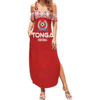 Custom Tonga Football Ngatu Tribal Tattoo Family Matching Summer Maxi Dress and Hawaiian Shirt LT03 Mom's Dress Red - Polynesian Pride