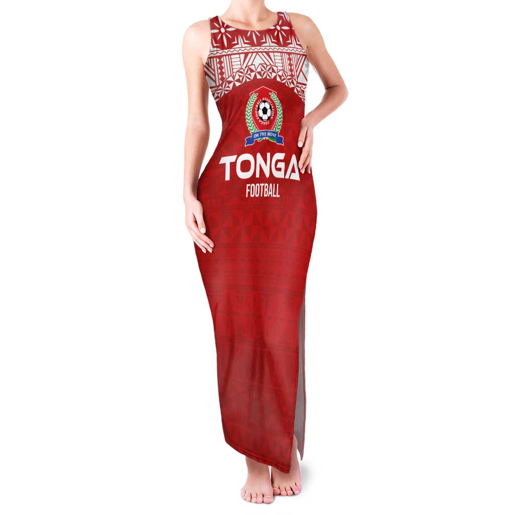 Custom Tonga Football Ngatu Tribal Tattoo Family Matching Tank Maxi Dress and Hawaiian Shirt LT03 Mom's Dress Red - Polynesian Pride