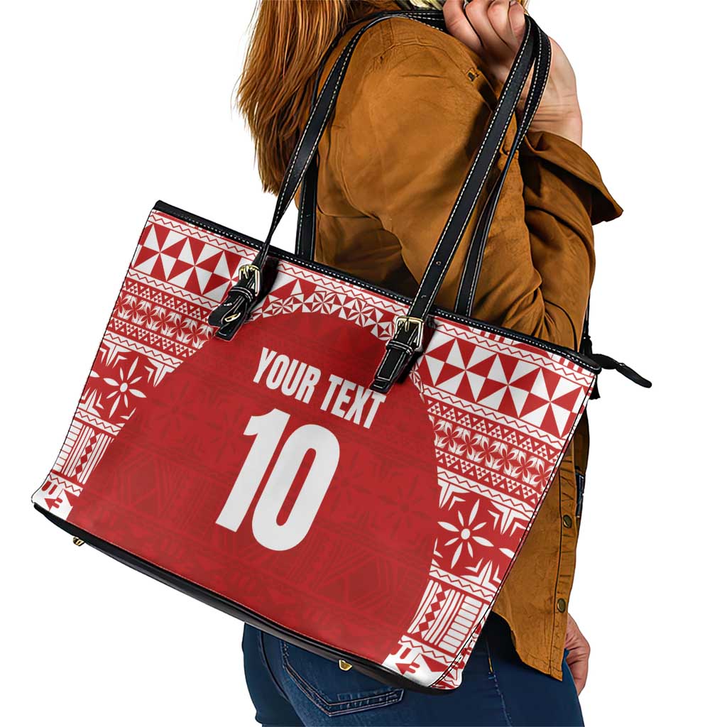 Custom Tonga Football Ngatu Tribal Tattoo Leather Tote Bag