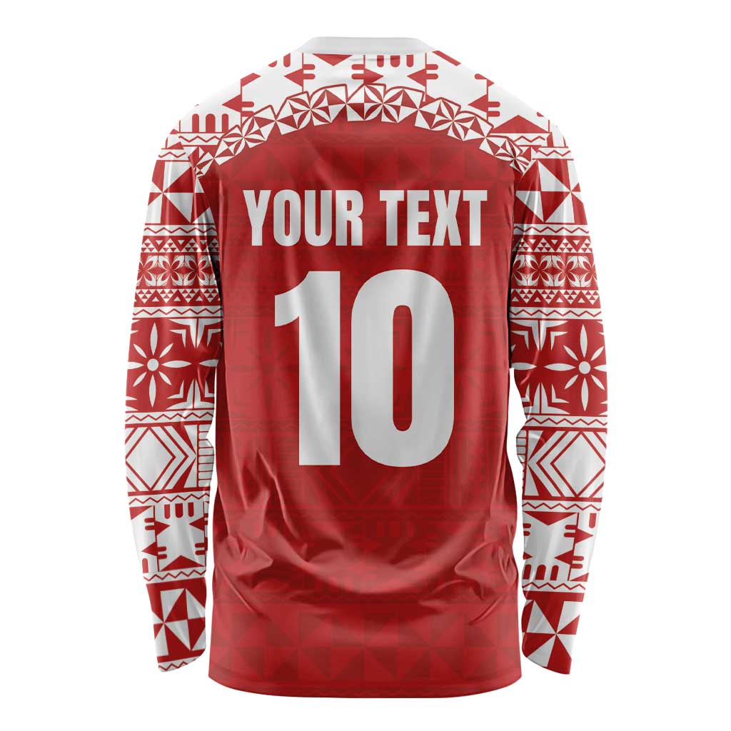 Custom Tonga Football Ngatu Tribal Tattoo Long Sleeve Shirt LT03 - Polynesian Pride