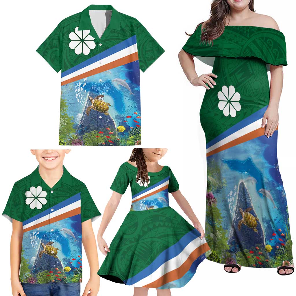 Marshall Islands Kwajalein Atoll Family Matching Off Shoulder Maxi Dress and Hawaiian Shirt Polynesian Pattern and Undersea Animals LT03 - Polynesian Pride
