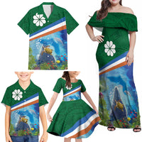 Marshall Islands Kwajalein Atoll Family Matching Off Shoulder Maxi Dress and Hawaiian Shirt Polynesian Pattern and Undersea Animals LT03 - Polynesian Pride