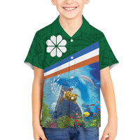 Marshall Islands Kwajalein Atoll Family Matching Off Shoulder Maxi Dress and Hawaiian Shirt Polynesian Pattern and Undersea Animals LT03 Son's Shirt Blue - Polynesian Pride