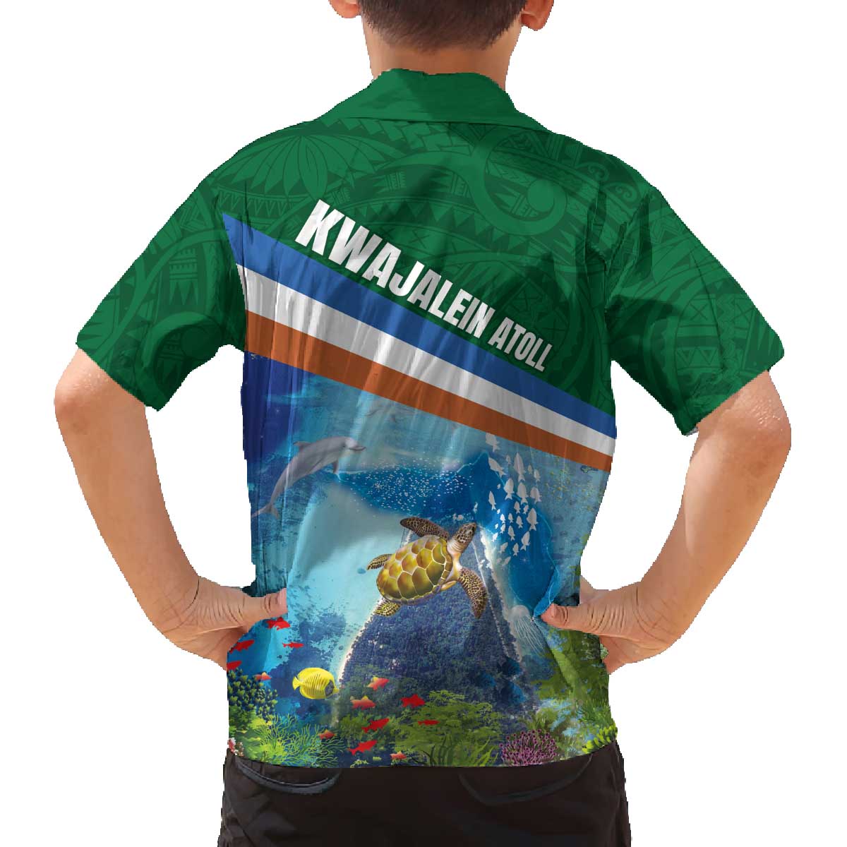 Marshall Islands Kwajalein Atoll Family Matching Off Shoulder Short Dress and Hawaiian Shirt Polynesian Pattern and Undersea Animals LT03 - Polynesian Pride