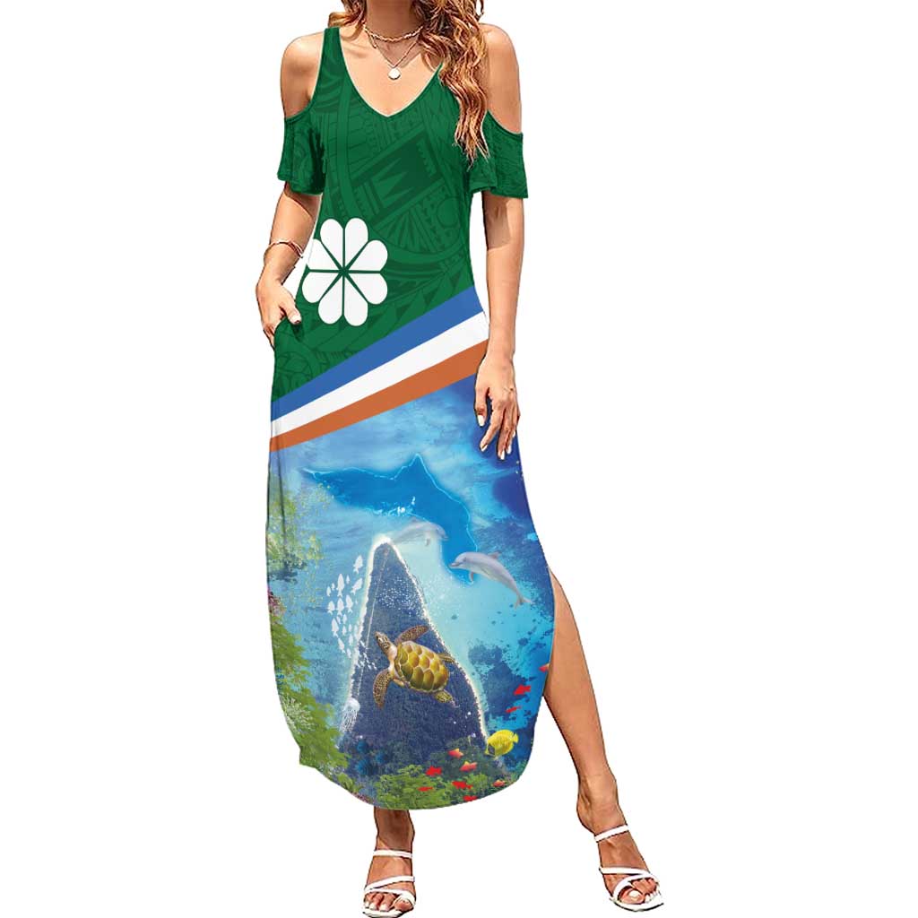 Marshall Islands Kwajalein Atoll Family Matching Summer Maxi Dress and Hawaiian Shirt Polynesian Pattern and Undersea Animals LT03 Mom's Dress Blue - Polynesian Pride