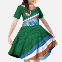 Marshall Islands Kwajalein Atoll Family Matching Tank Maxi Dress and Hawaiian Shirt Polynesian Pattern and Undersea Animals LT03 Daughter's Dress Blue - Polynesian Pride