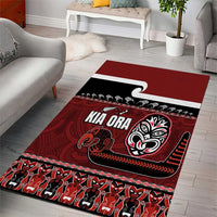 New Zealand Culture Area Rug Kia Ora Aotearoa Moko Tattoo Mask with Waka and Maori Art Pattern LT03 - Polynesian Pride